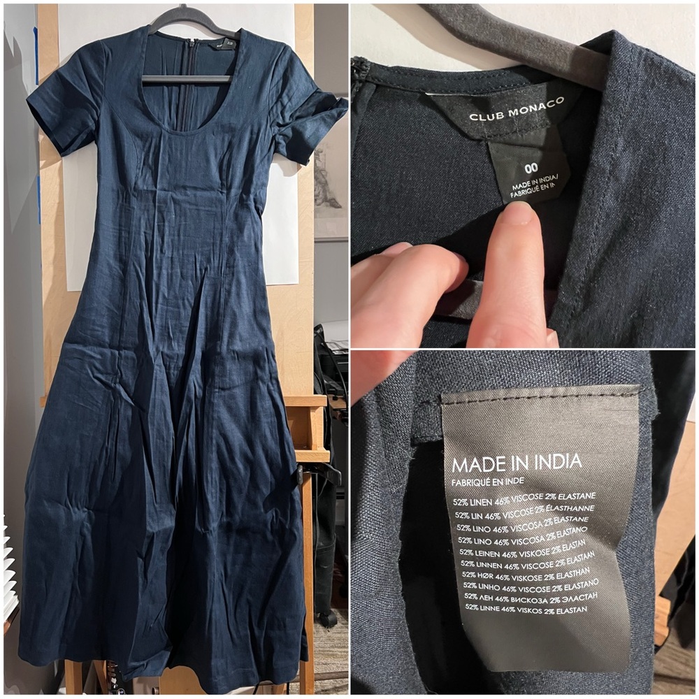 Club Monaco Women's Navy Linen Dress size 0 Small